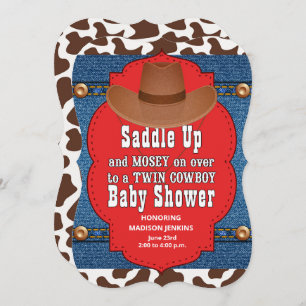 Invitation Baby shower Western Twin Cowboys
