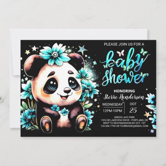 Invitation Baby shower Whimsical Bamboo Panda Haven (Devant)