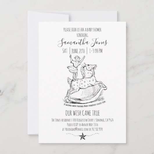 Invitation Baby shower Whimsical Bébé noir sur blanc (Devant)