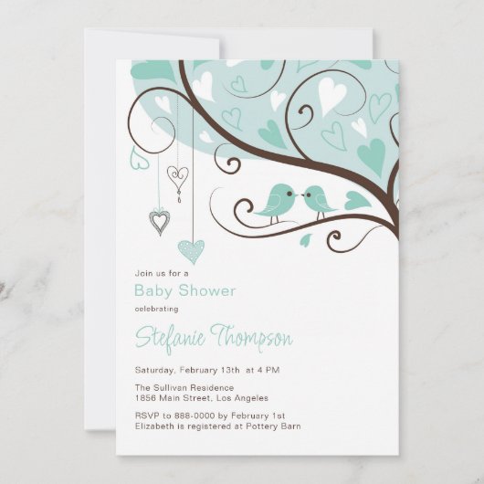 Invitation Baby shower Whimsical Blue Birds (Devant)