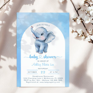 Invitation Baby shower Whimsical Blue Elephant - W