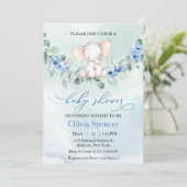 Invitation Baby shower Whimsical Blue Floral Elephant (Debout devant)