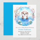 Invitation Baby shower Whimsical Boy Otter Aquarelle (Devant / Derrière)