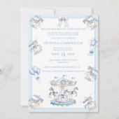 Invitation Baby shower Whimsical Carousel Blue Boy (Devant)