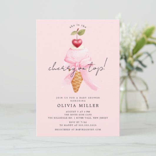 Invitation Baby shower Whimsical Cherry (Debout devant)