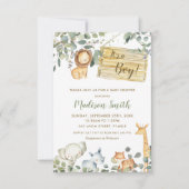 Invitation Baby shower Whimsical Chic Green Jungle Animals (Devant)