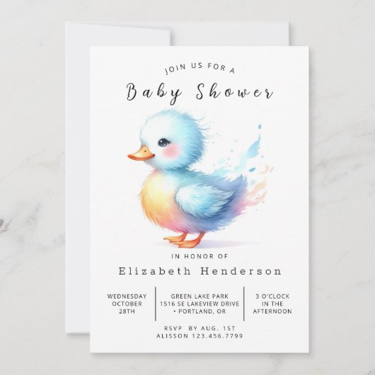 Invitation Baby shower Whimsical Custom Duck (Devant)
