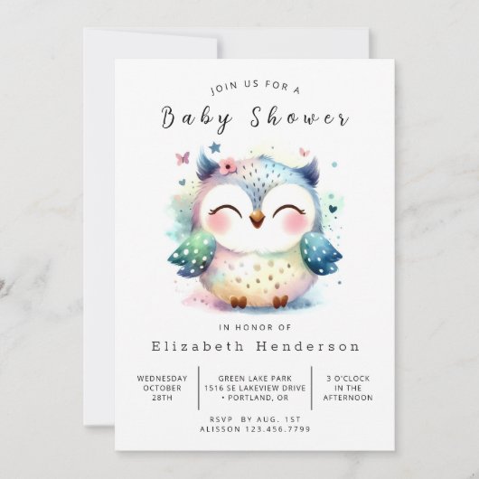 Invitation Baby shower Whimsical Custom Owl (Devant)