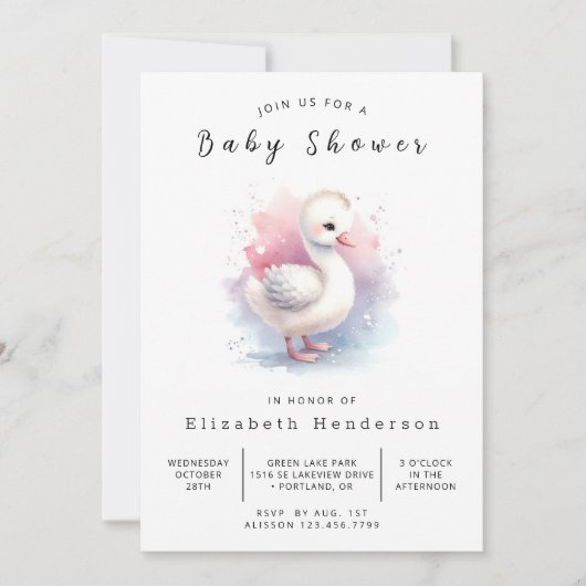 Invitation Baby shower Whimsical Custom Swan (Devant)