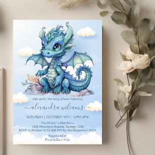 Invitation Baby shower Whimsical Cute Baby Dragon