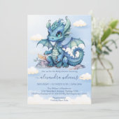 Invitation Baby shower Whimsical Cute Baby Dragon (Debout devant)