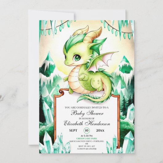 Invitation Baby shower Whimsical Cute Dragon (Devant)