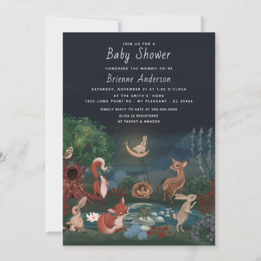 Invitation Baby shower Whimsical Cute Forest Bois Animaux (Devant)