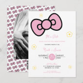 Invitation Baby shower Whimsical Cute Rose Bow (Devant / Derrière)