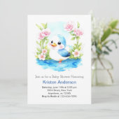 Invitation Baby shower Whimsical de canard bleu Floral (Debout devant)