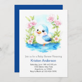Invitation Baby shower Whimsical de canard bleu Floral (Devant / Derrière)