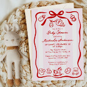 Invitation Baby shower Whimsical de Doodle rouge et rose à ma