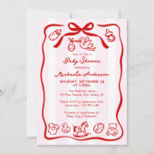 Invitation Baby shower Whimsical de Doodle rouge et rose à ma (Devant)