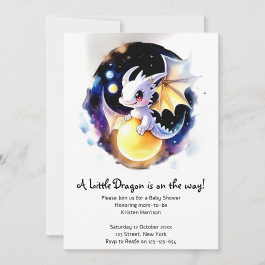 Invitation Baby shower Whimsical Dragon (Devant)