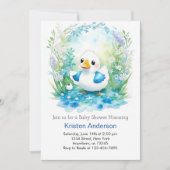 Invitation Baby shower Whimsical Duckling Blue Floral Boy (Devant)