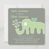 Invitation Baby shower Whimsical Eléphant Cartoon Vert (Devant)