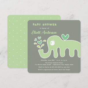 Invitation Baby shower Whimsical Eléphant Cartoon Vert