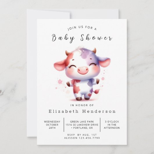 Invitation Baby shower Whimsical Enchanted de vache (Devant)