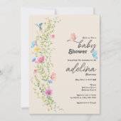 Invitation Baby shower Whimsical Fleur sauvage Butterfly Gard (Devant)