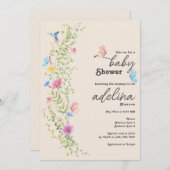Invitation Baby shower Whimsical Fleur sauvage Butterfly Gard (Devant / Derrière)
