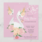 Invitation Baby shower Whimsical Floral Swan (Devant / Derrière)
