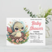 Invitation Baby shower Whimsical Girly Nest Bird (Debout devant)
