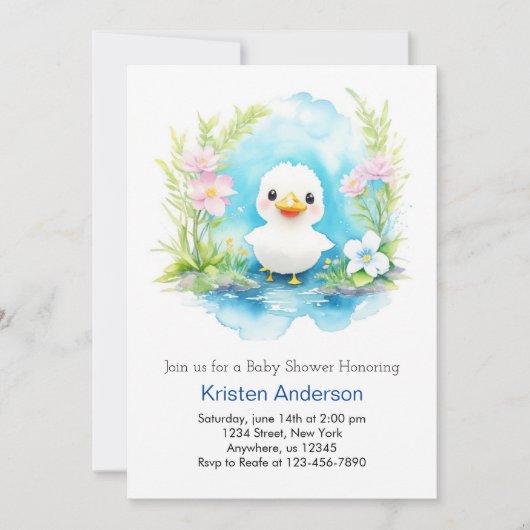 Invitation Baby shower Whimsical Little Duck Boy (Devant)
