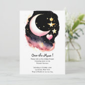 Invitation Baby shower Whimsical Moon & Stars Watercolor (Debout devant)