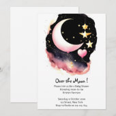 Invitation Baby shower Whimsical Moon & Stars Watercolor (Devant / Derrière)