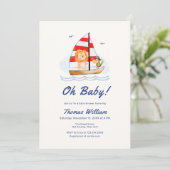 Invitation Baby shower Whimsical Nautical Wild Lion (Debout devant)