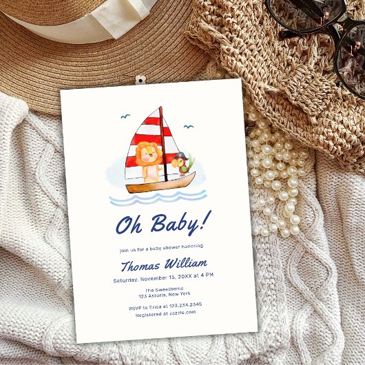 Invitation Baby shower Whimsical Nautical Wild Lion