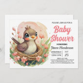 Invitation Baby shower Whimsical Oiseau de nid moderne (Devant / Derrière)