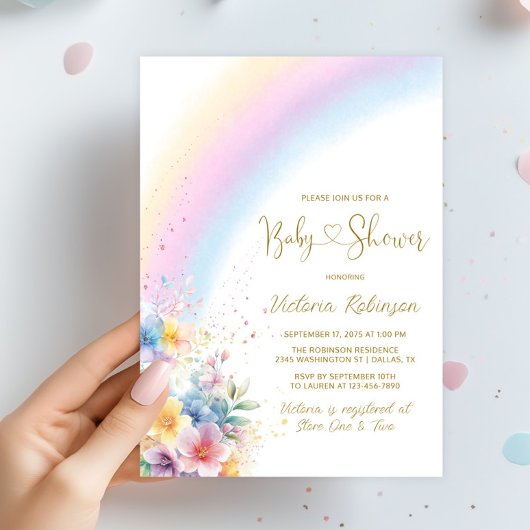 Invitation Baby shower Whimsical Pastel Rainbow
