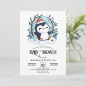 Invitation Baby shower Whimsical Petit Penguin (Debout devant)