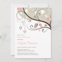 Invitation Baby shower Whimsical Pink & Grey Birds