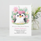 Invitation Baby shower Whimsical Pink Penguin Paradise (Debout devant)
