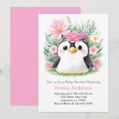 Invitation Baby shower Whimsical Pink Penguin Paradise (Devant / Derrière)