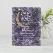 Invitation Baby shower Whimsical Purple Gold Moon Stars (Debout devant)