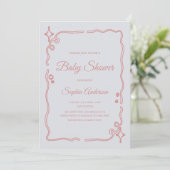 Invitation Baby shower Whimsical rose avec bordure étincelant (Debout devant)