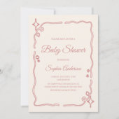 Invitation Baby shower Whimsical rose avec bordure étincelant (Devant)