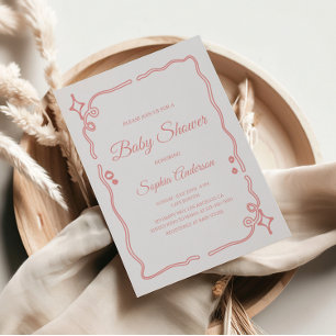 Invitation Baby shower Whimsical rose avec bordure étincelant