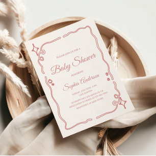 Invitation Baby shower Whimsical rose avec bordure étincelant