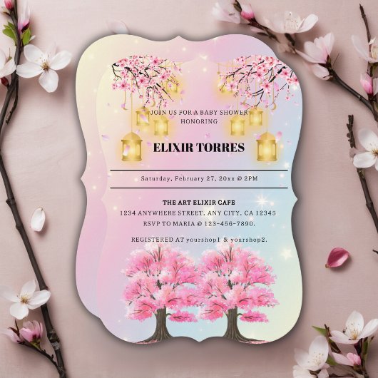 Invitation Baby shower Whimsical Sakura Cherry Blossom Tree