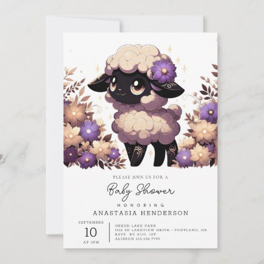 Invitation Baby shower Whimsical Sheep (Devant)