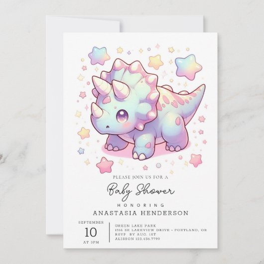 Invitation Baby shower Whimsical Simple Dinosaur (Devant)